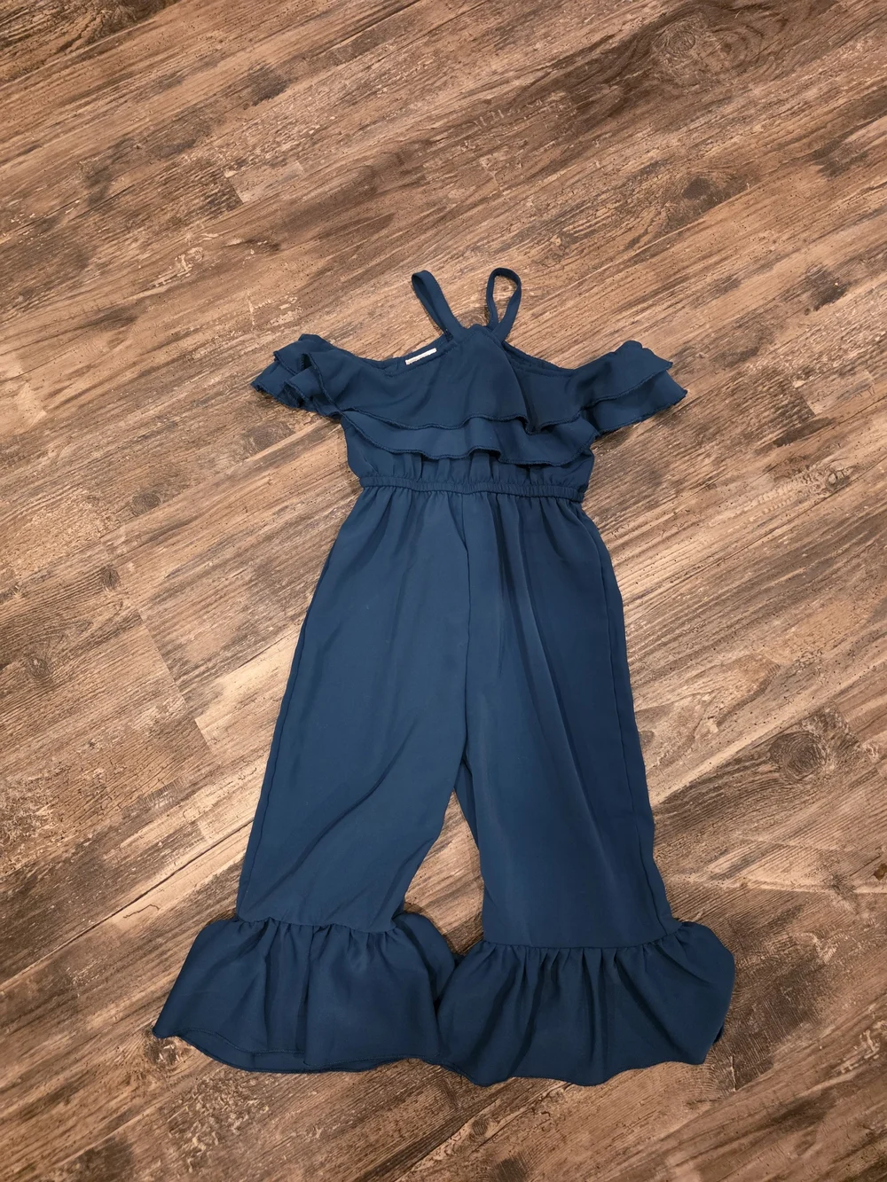 Girls Ruffle Cold-Shoulder One-Piece in Teal